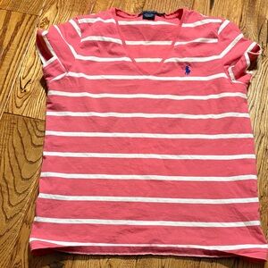 Ralph Lauren Sport Pink and Cream Striped Top v-neck
